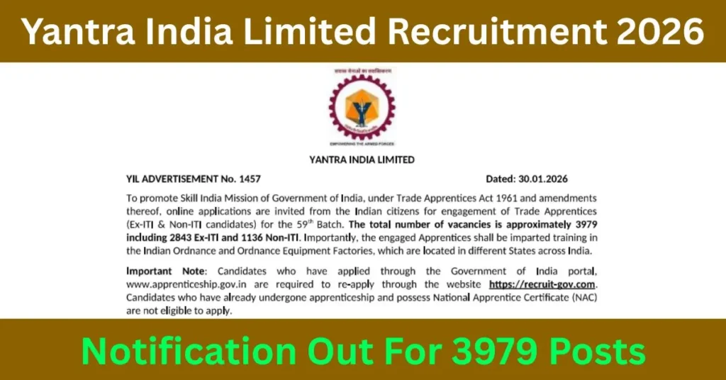 Yantra India Limited Apprentice Recruitment 2026