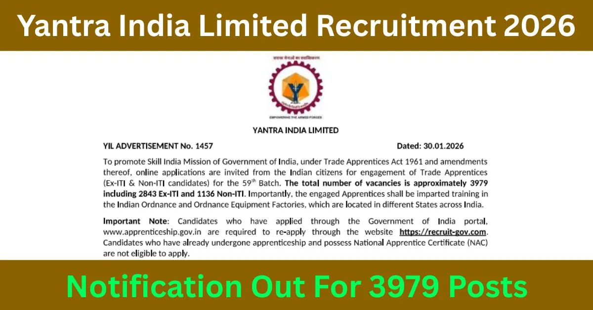 Yantra India Limited Apprentice Recruitment 2026