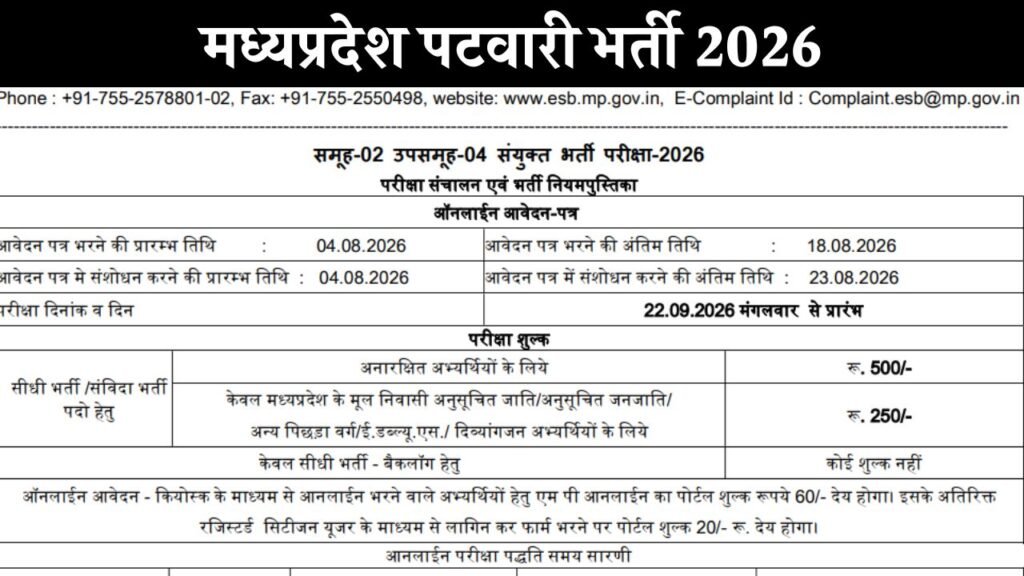 MP Group 2 Sub Group 4 Patwari Bharti - मध्यप्रदेश पटवारी भर्ती