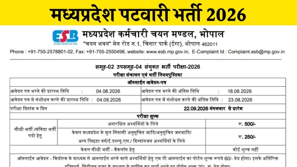 MP Patwari Bharti 2026 | मध्यप्रदेश पटवारी भर्ती 2026