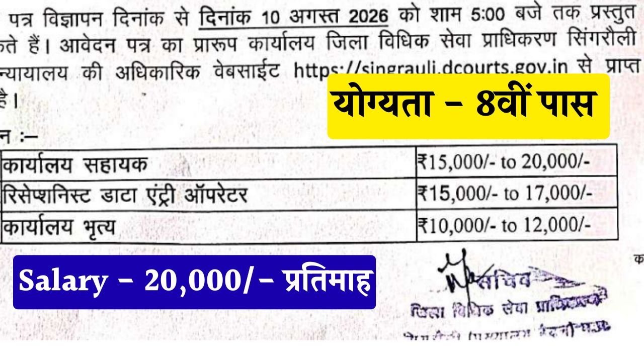 मध्‍यप्रदेश जिला विधिक सेवा प्राधिकरण भर्ती | MP District Court Bharti