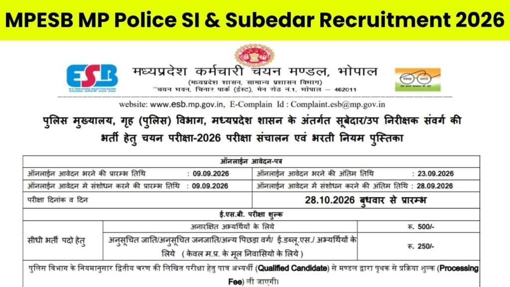 MPESB MP Police SI & Subedar Recruitment 2026