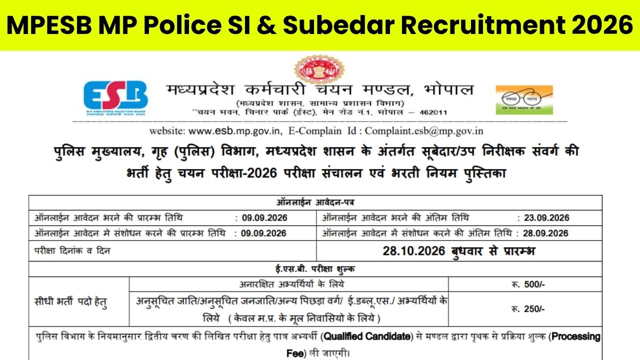 MPESB MP Police SI & Subedar Recruitment 2026